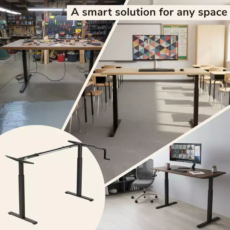 Mount-It! 44 to 64 Wide Manual Hand Crank Standing Desk Height Adjustable Frame Black MI-7931