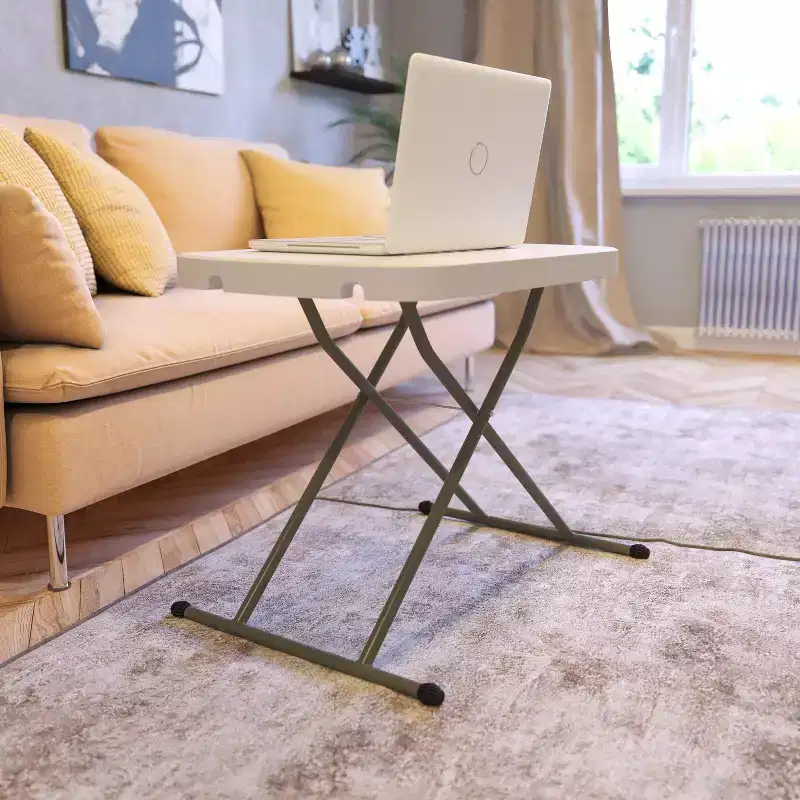 Height-Adjustable Plastic Folding TV Tray & Laptop Table, Granite White