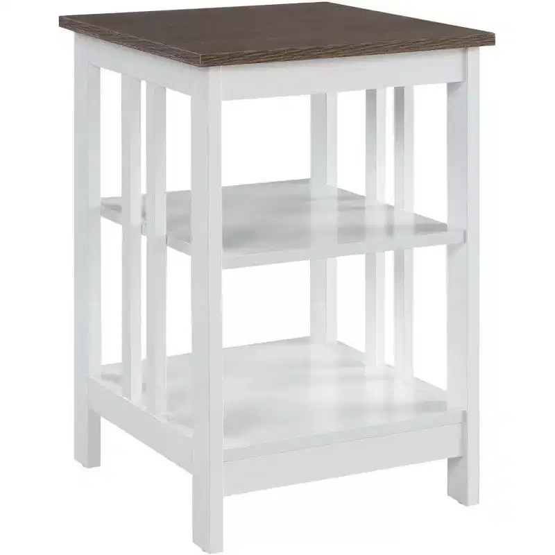 End Table with Smooth Top and Two Shelves, MDF Construction, Transitional Accent Side Table for Living Room or Bedroom Dcor
