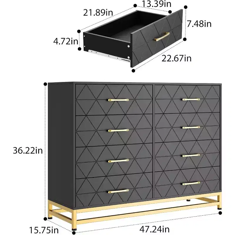 Acekool 8-Drawer Dresser & TV Stand  Large Storage Chest for Bedroom, Living Room, and Entryway
