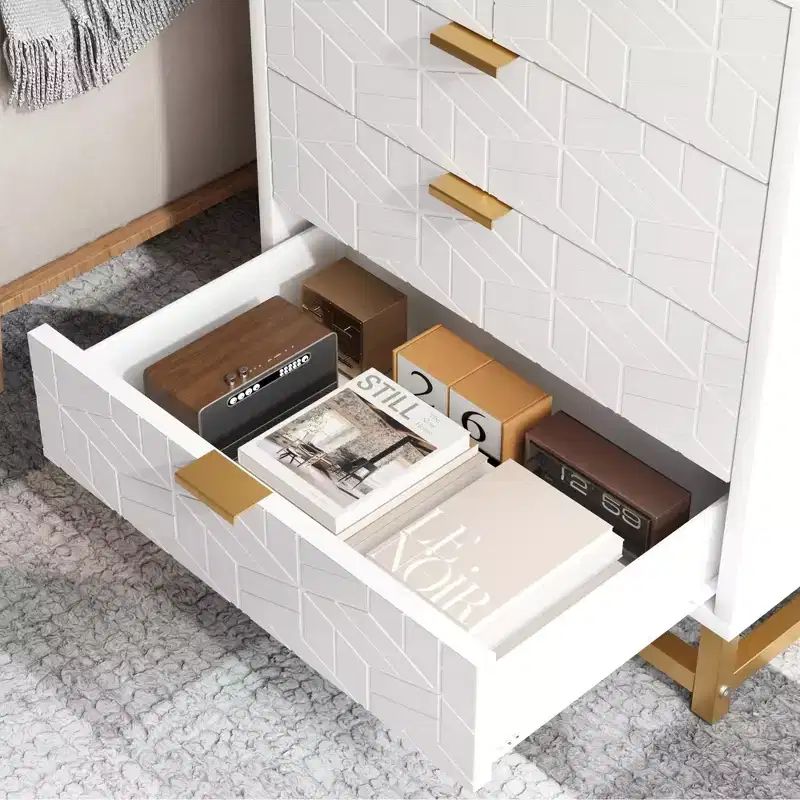 Chest of Drawers, White Elegant Scandinavian 5-Drawer Unit, Multi-Purpose Storage for Bedroom Living Room
