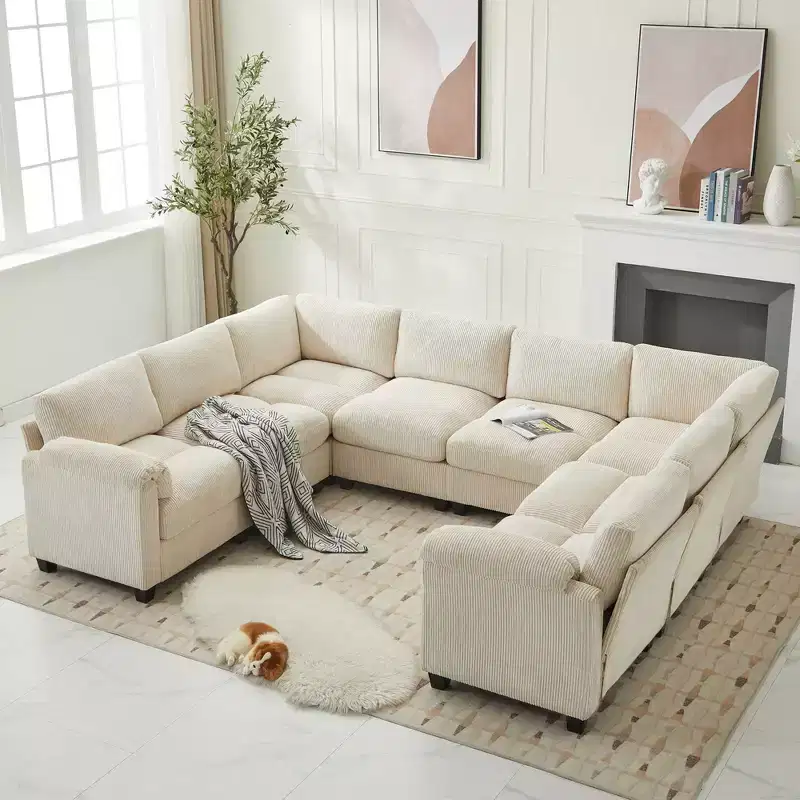 Hyleory 115 Corduroy Oversized Modular Sectional Sofa, U Shaped Couch, Large 8 Seater Corner Sofa for Living Room, Office, Spacious Space