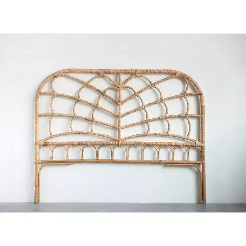 Natural Rattan Arched Headboard, Bohemian Bedroom Accent