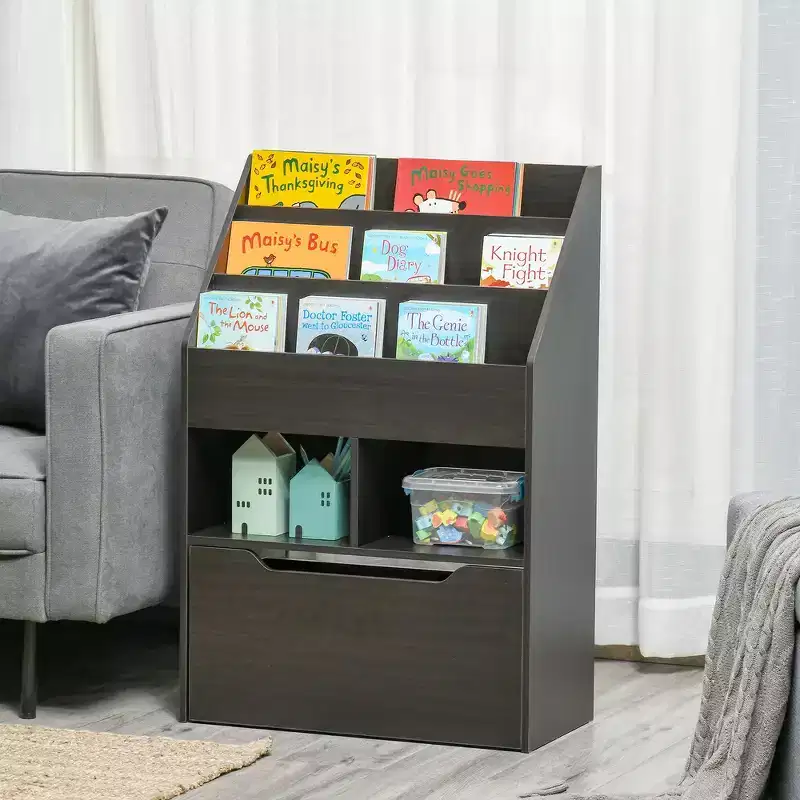 Kids Bookcase Multi-Shelf Rack Organizer with Storage Drawer