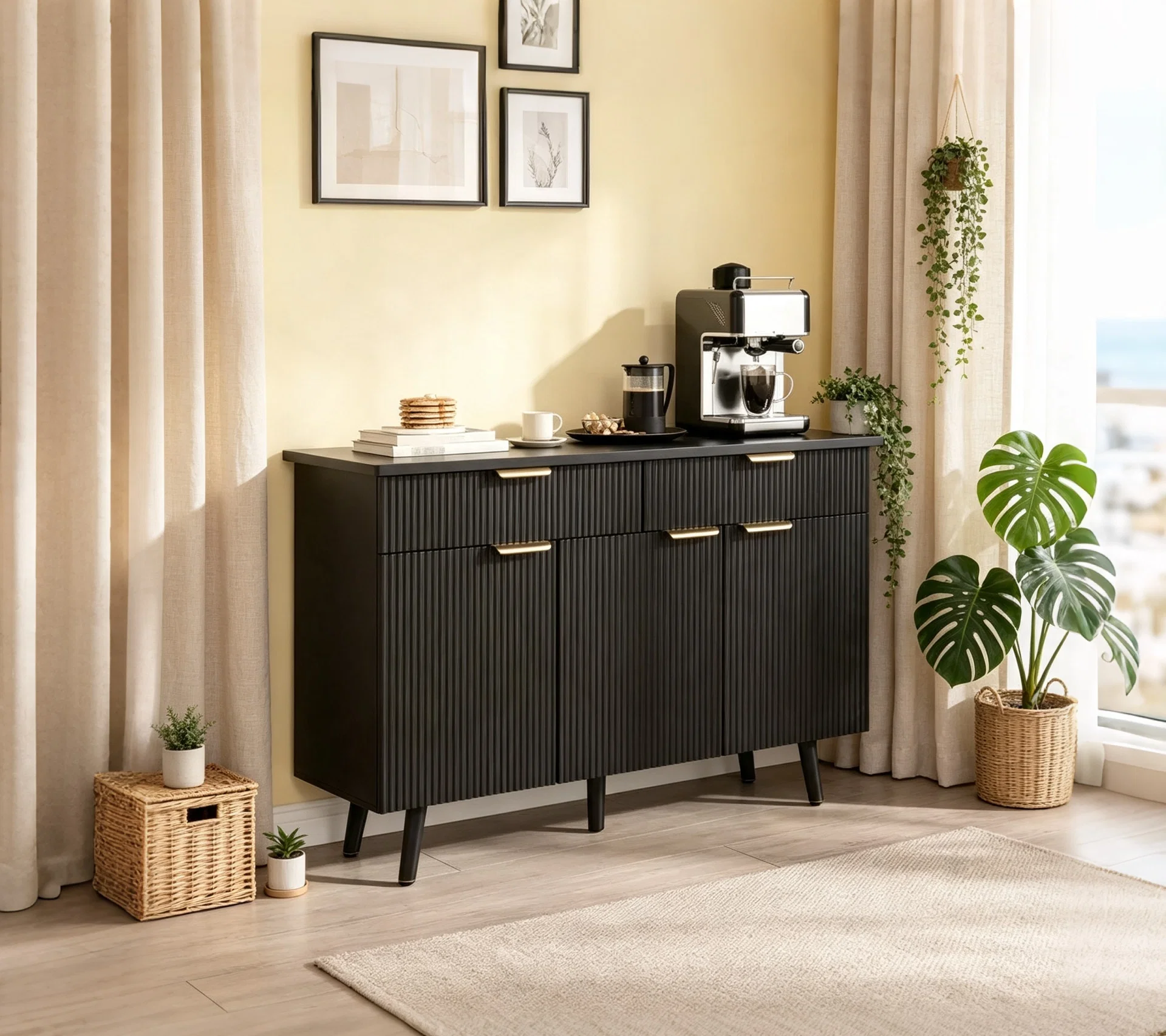 47-Inch Fluted Sideboard Buffet Cabinet with Storage
