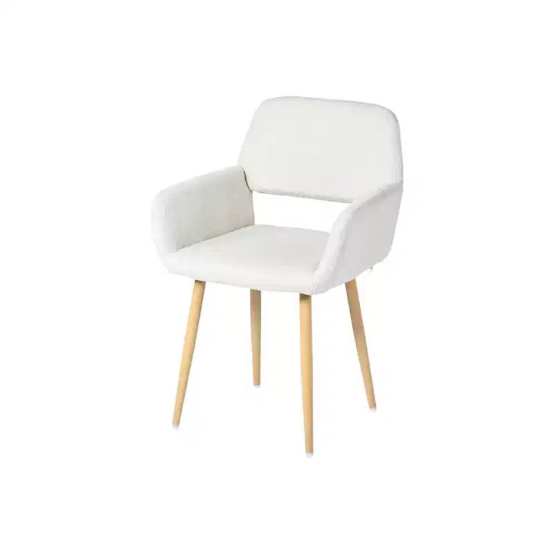 HomeRoots Set of Two Beige and Oak Fabric and Steel Dining Arm Chairs
