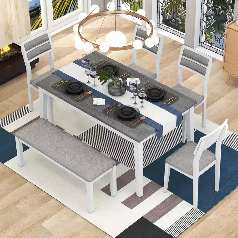 GDFStudio Monica 6 Piece Dining Set with Table and Upholstered Chairs