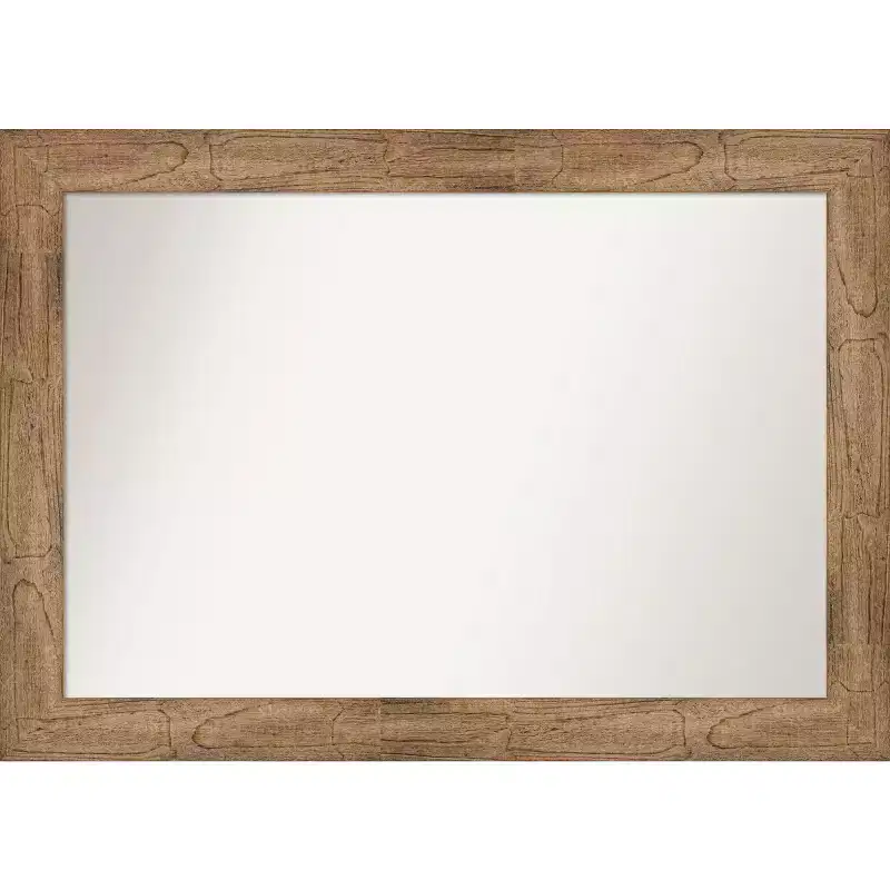 42" x 30" Non-Beveled Owl Brown Wood Wall Mirror - Amanti Art