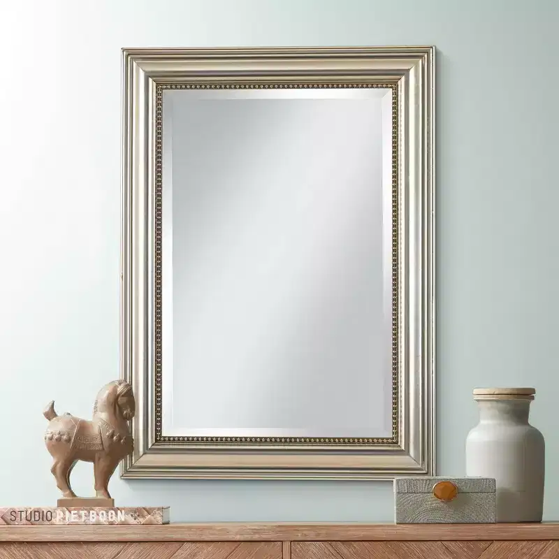 Uttermost Rectangular Vanity Accent Wall Mirror Modern Beveled Silver Leaf Gray Glaze Wood Frame 26 3/4 Wide for Bathroom Bedroom