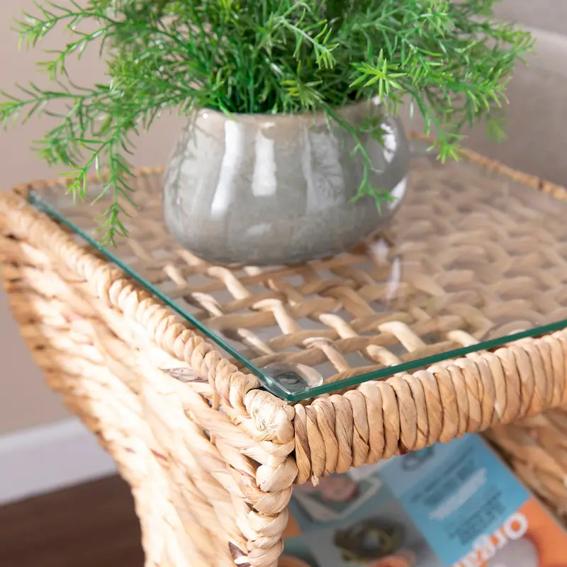 Coastal Natural Woven Fiber Side Table