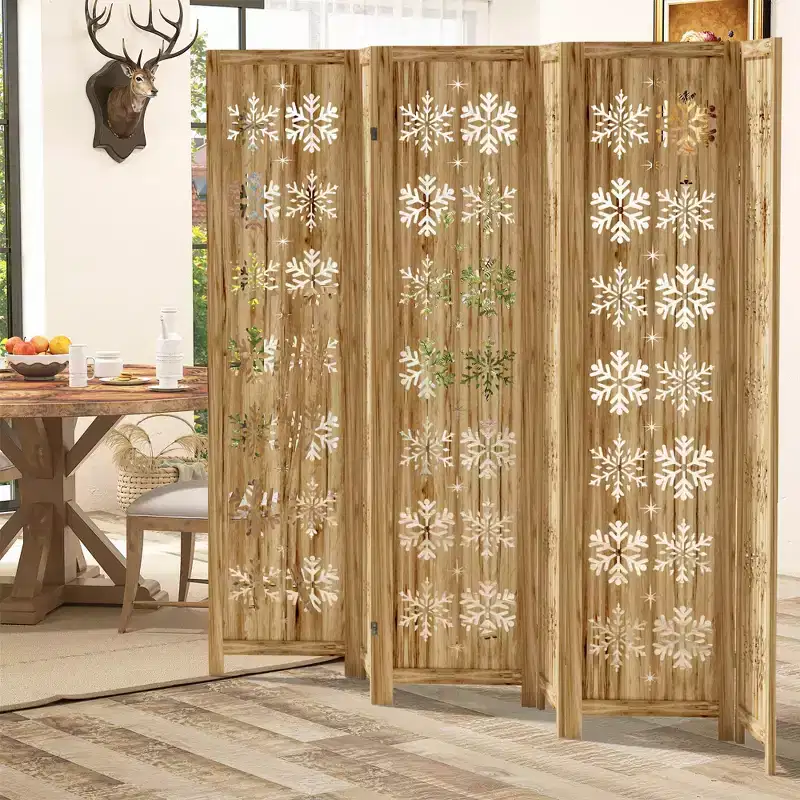 MAYEERTY 95*67 in Wood Room Divider Folding Privacy Screen Freestanding Partition for Indoor, 6-Panels, Brown