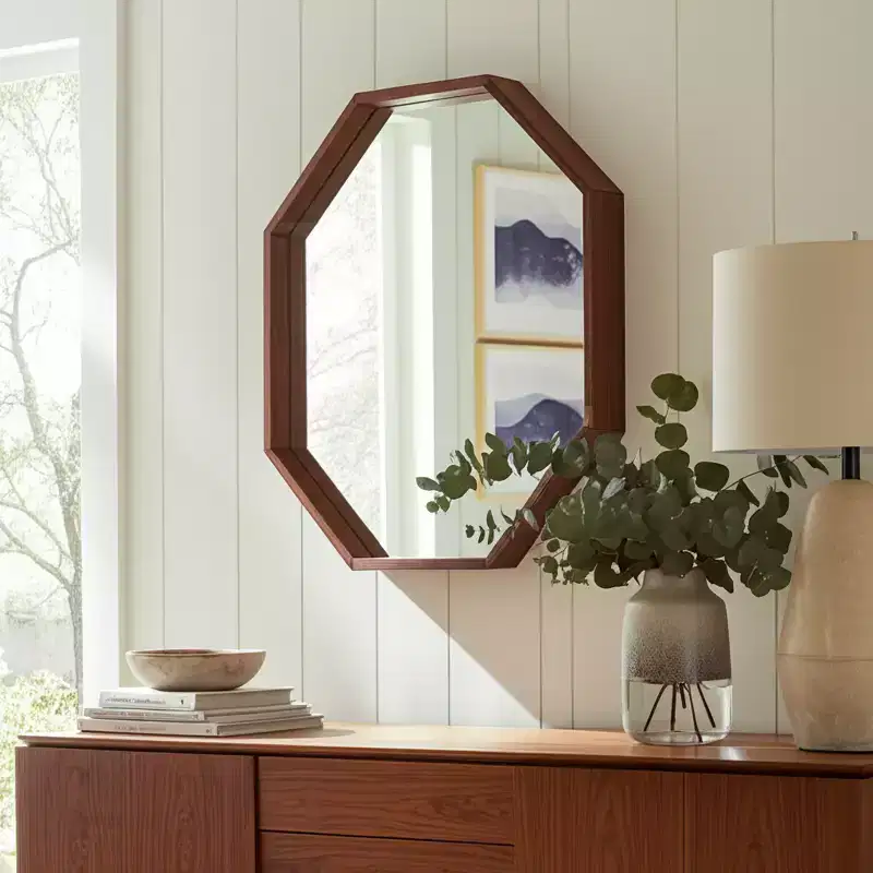 Modern Wood Frame Mirror Wall Décor - Octagonal 30