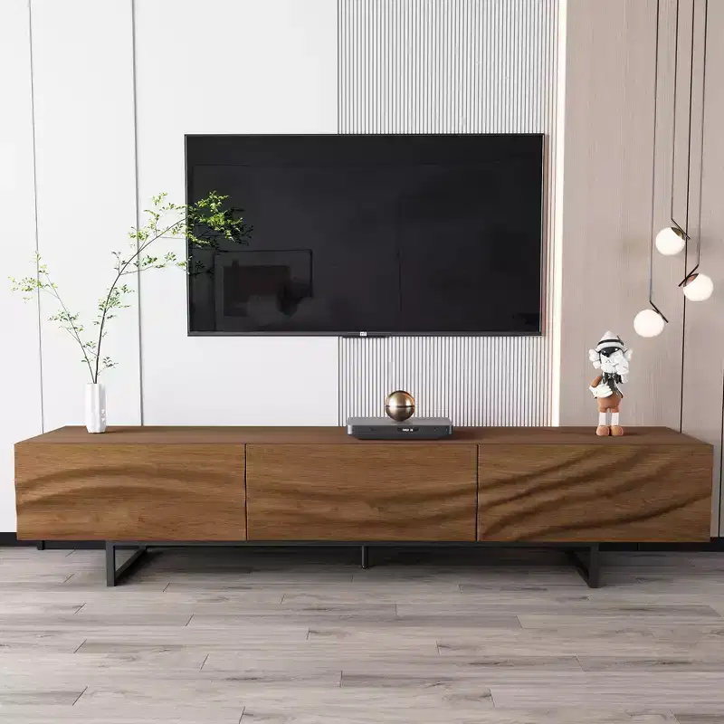 82.83 Inch Modern TV Stand with Solid Wood Drawers and Vents, Media Console for Living Room