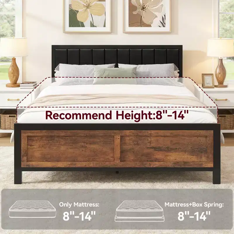Dyonery Bed Frame with Upholstered Headboard,Metal Bed Frame with Footboard,Noise-Free,No Box Spring Needed,Easy Assembly