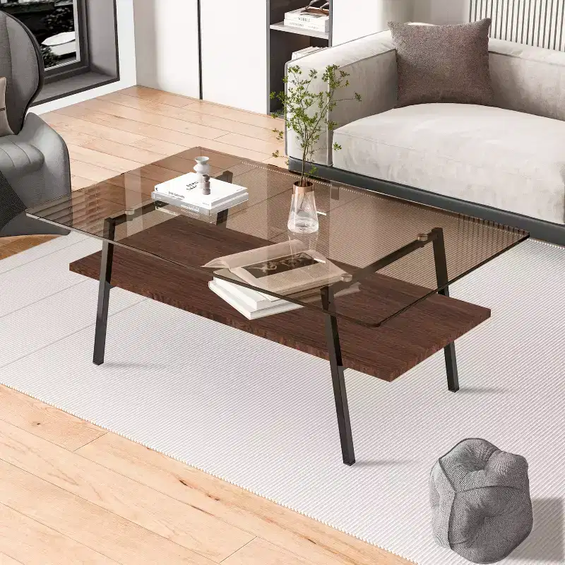 Glass Coffee Table Modern Cocktail Table Center Table Accent Table-ModernLuxe