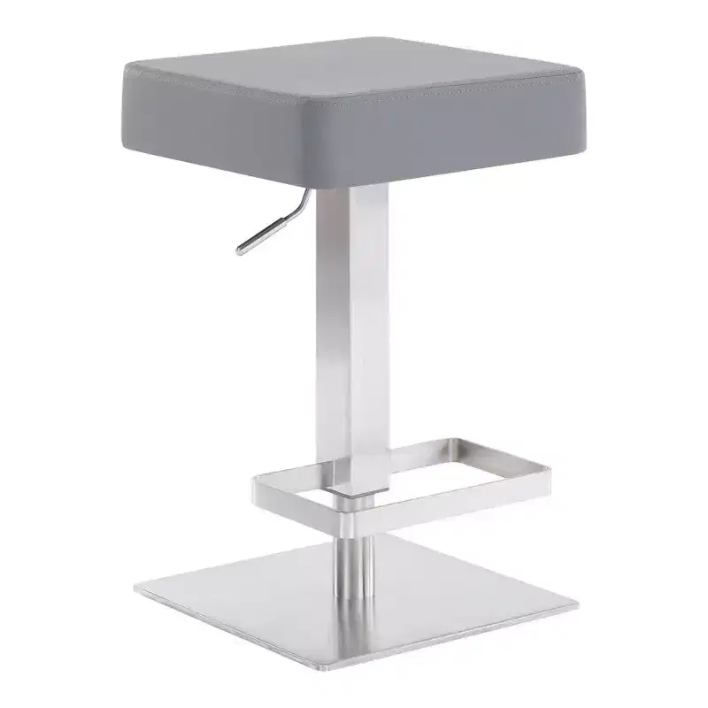 Kaylee Adjustable Faux Leather Metal Swivel Barstool: Brushed Stainless Steel, Footrest - Armen Living