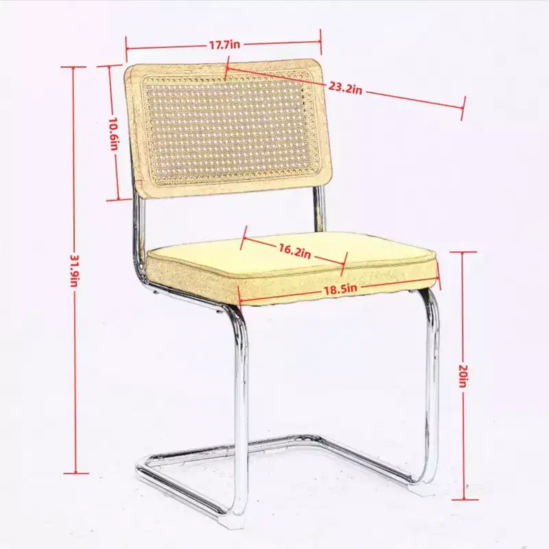2Pcs Modern Dining Chairs with Linen Seat, Rattan Back & Chrome Base