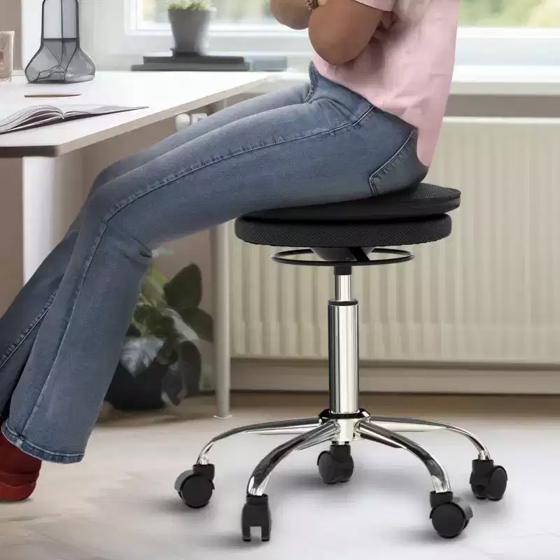 Adjustable Height Rolling Balance Stool – Armless, Upholstered Seat, Steel Frame