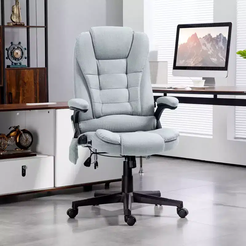 Okak 6 Point Vibrating Massage Executive Office Chair with Heat, Reclining Computer Chair with Remote, Comfy Chair for Study, Office, Gray
