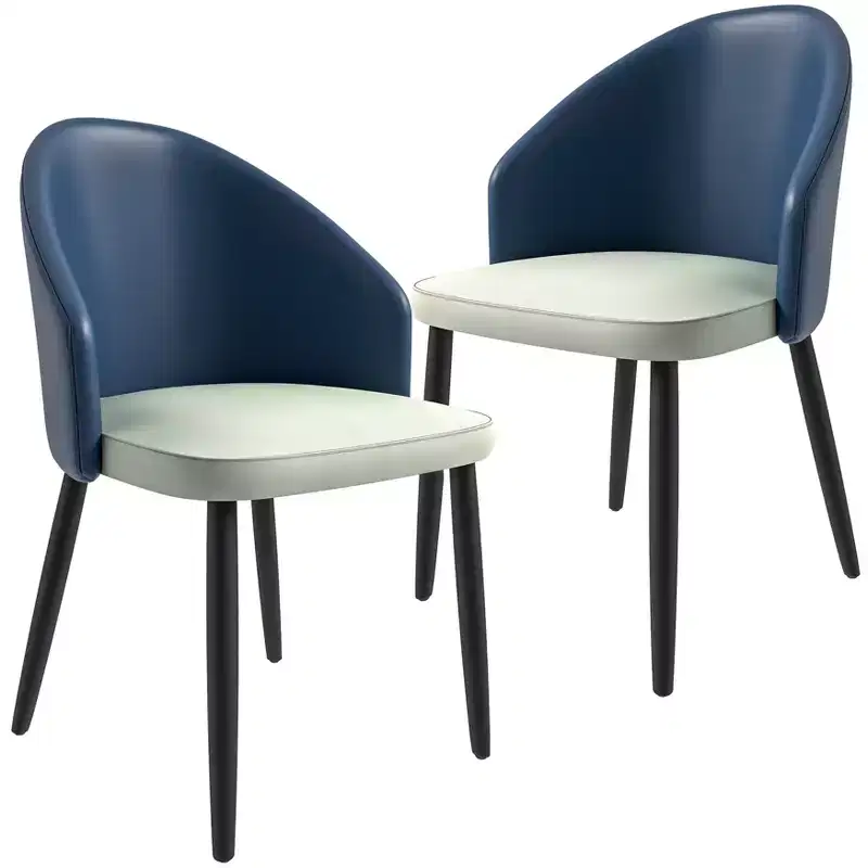 Upholstered Dining Chair Set of 2, Curved Back with Oak Wood Legs