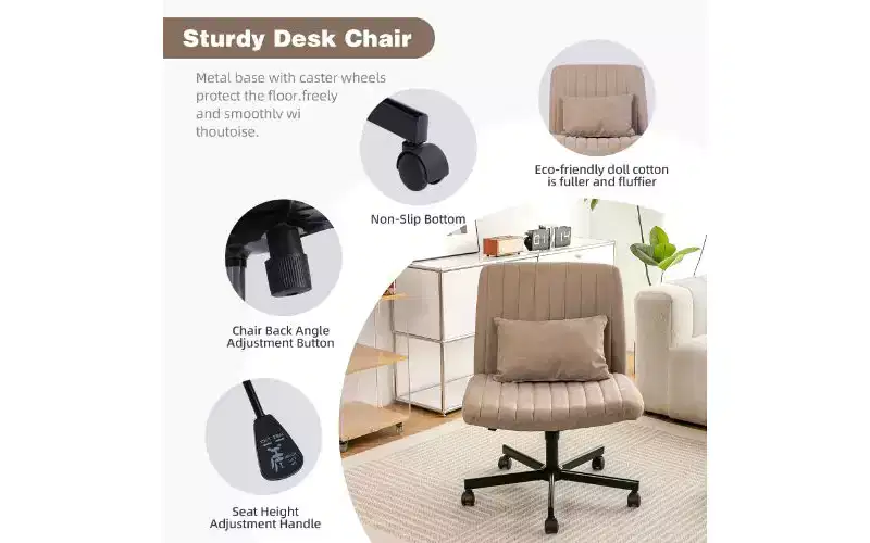 Modern Linen Swivel Criss Cross Chair, Ergonomic Office Chair, Height Adjustable Home Office Desk Chair, Versatile Armless Chair with Wheels