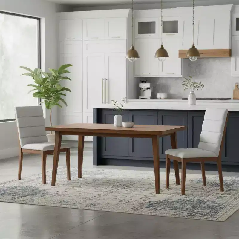 Homy Casa Set of 2 Upholstered Dining Chairs with Solid Wood Frame and Padded Back, Walnut & Light Gray