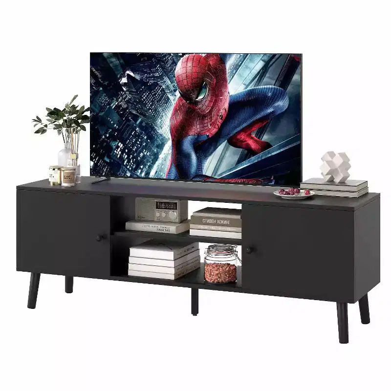 TV Stand for 55 60 Inch TVs,Entertainment Center with 2 Storage Cabinets and Open Shelves, Modern Media Console Table