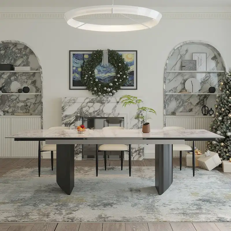 9-Piece Extendable Dining Table Set with 8 Upholstered Chairs