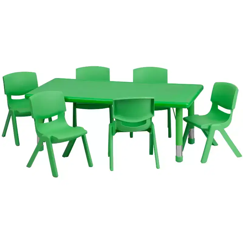 Flash Furniture 24W x 48L Rectangular Plastic Height Adjustable Activity Table Set with 6 Chairs