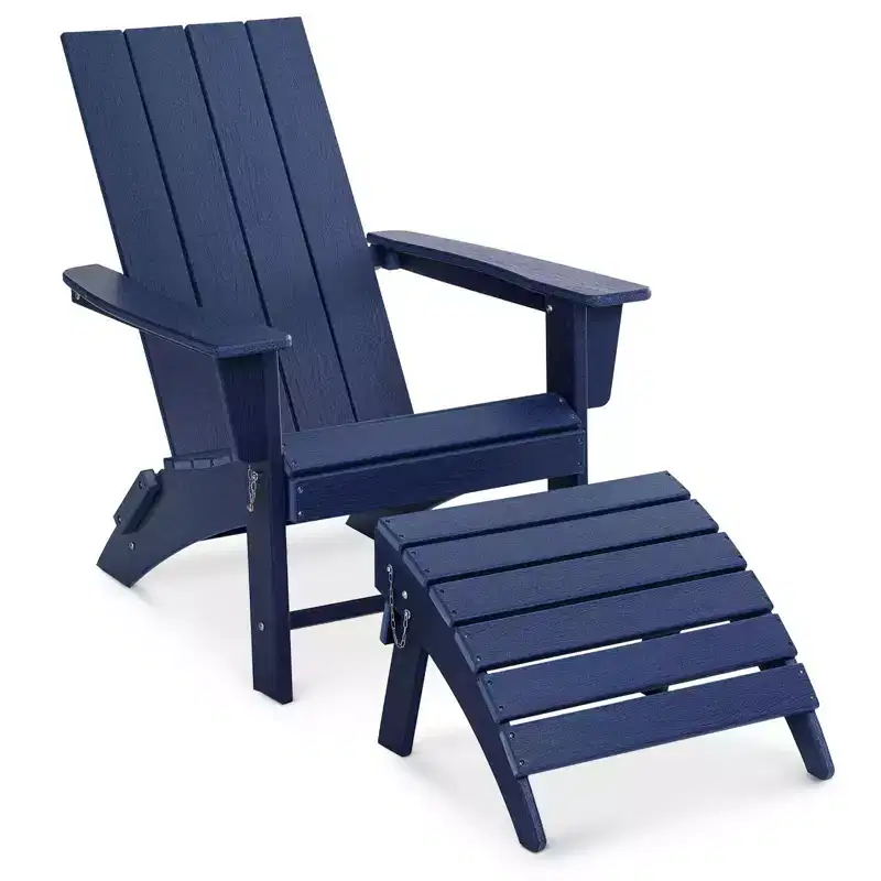 GARPROVM Upgraded Folding HDPE Adirondack Chair with Ottoman Weather-Resistant For Outdoor