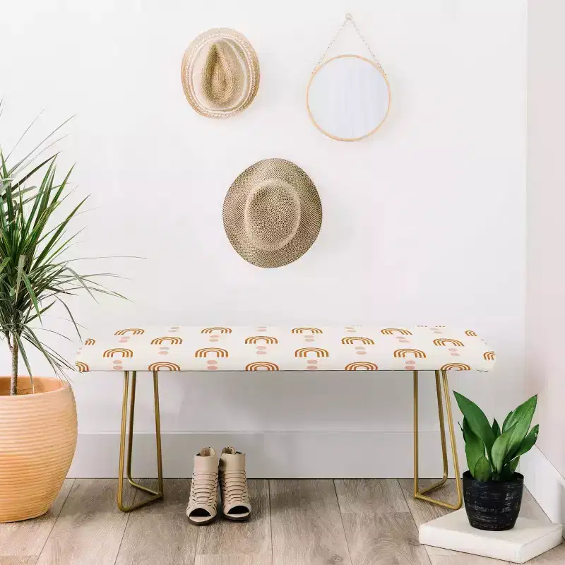 Little Arrow Design Co Aria Orange Geometric Rainbow Bench Gold - Deny Designs