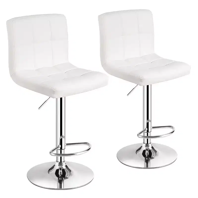 Adjustable Bar Stools PU Leather Swivel Kitchen Counter Pub Chair White
