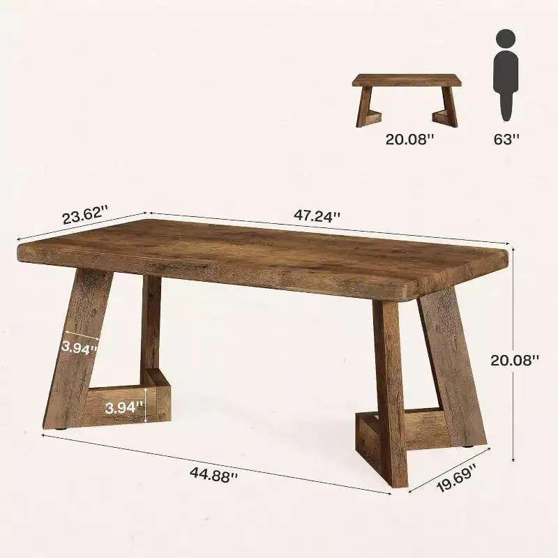 Lantine Coffee Table, Farmhouse Center Table with V-Shaped Legs, 47.2 x 23.6 Inches Rectangle Living Room Tables, Easy to Assemble, Rustic Brown