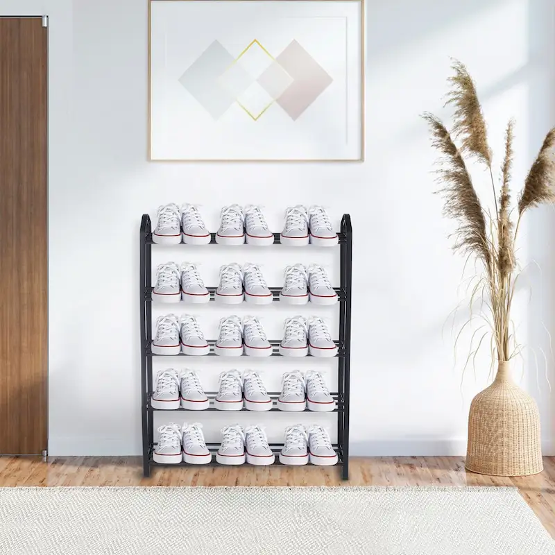 5-Tier Stackable Shoe Rack, 15-Pairs Sturdy Shoe Shelf Storage , Black Shoe Tower