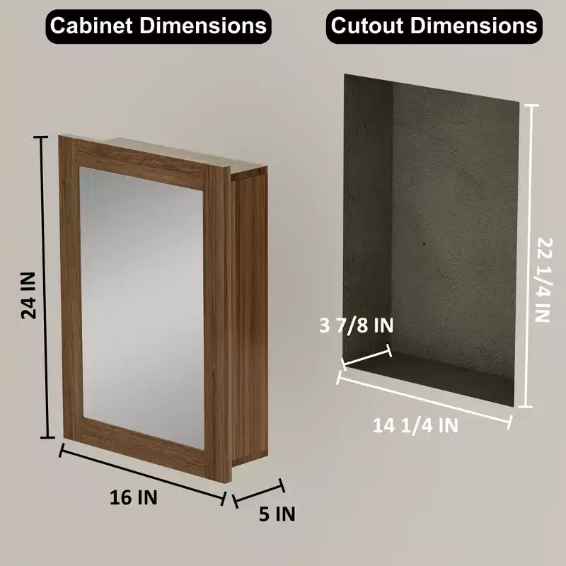 Bathroom Mirror with Storage Cabinet, Wooden Wall Cabinet with Mirror and Adjustable Interior Shelves