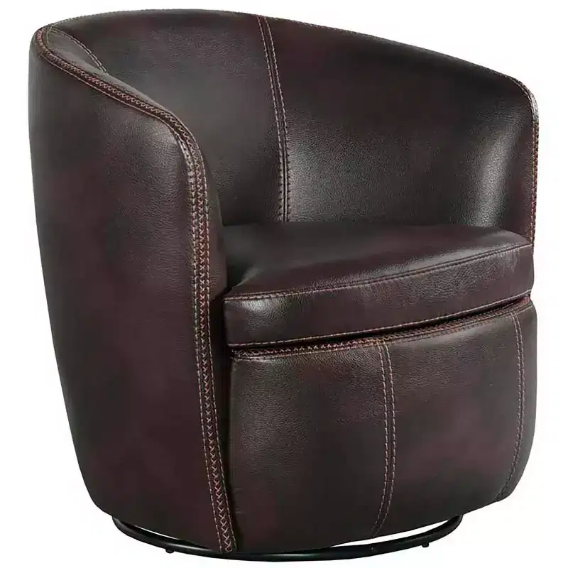 Pebble Brown Faux Leather Barrel Swivel Chair – Single Seat