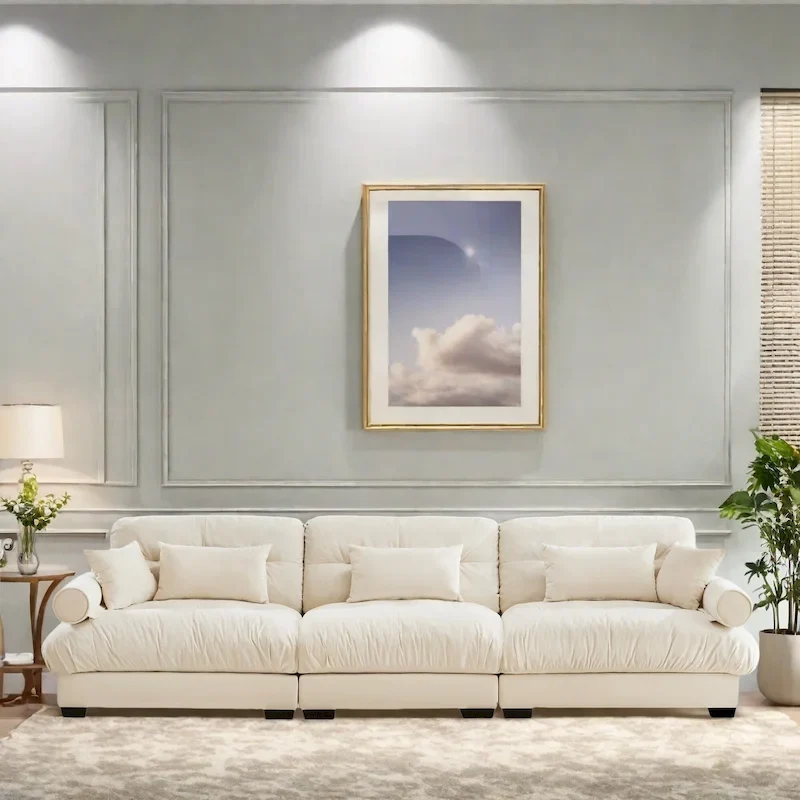 130 Velvet Modular 5-Seat Sofa with Cloud Cushion Sectional and Bolster Headrests