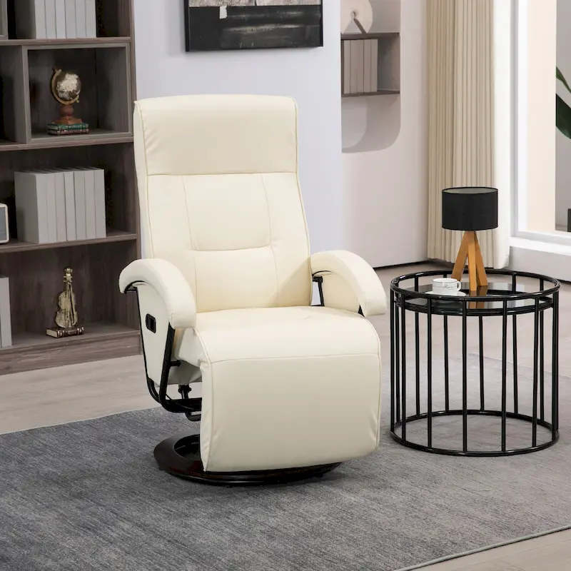 HOMCOM PU Recliner with Footrest, Lounge Chair with 135 Adjustable Backrest, Swivel Wood Base