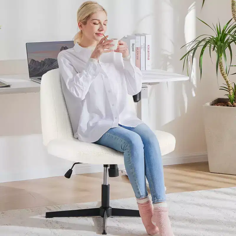 Boucle Upholstered Ergonomic Task Chair with Criss Cross Legs, Beige