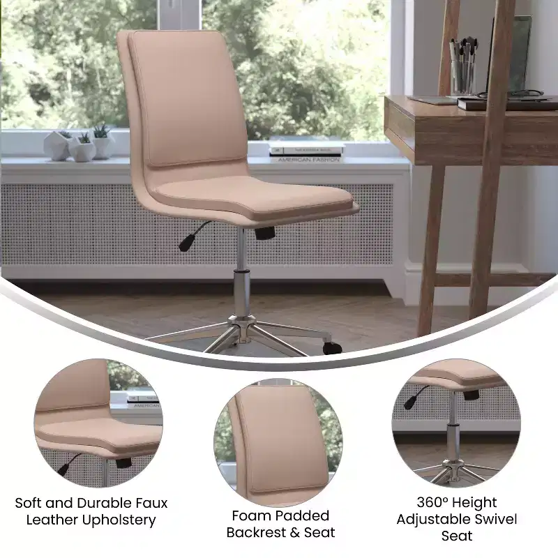 Mid-Back Armless Swivel Task Office Chair Bonded Leather Adjustable Metal Base