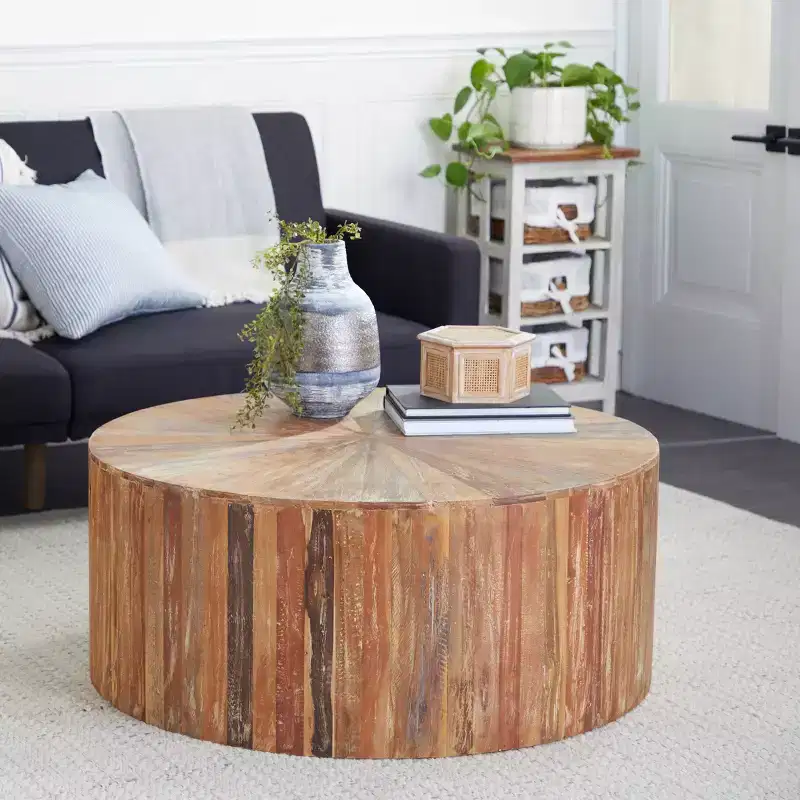 Brown Round Reclaimed Wood Coffee Table – Rustic, 1 Piece