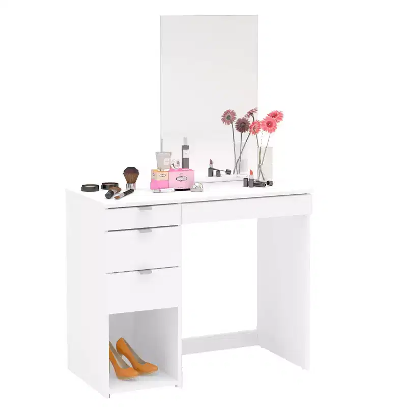Polifurniture Joplin Vanity with Mirror White: Modern Makeup Desk, Rectangle Shape, Wood Material