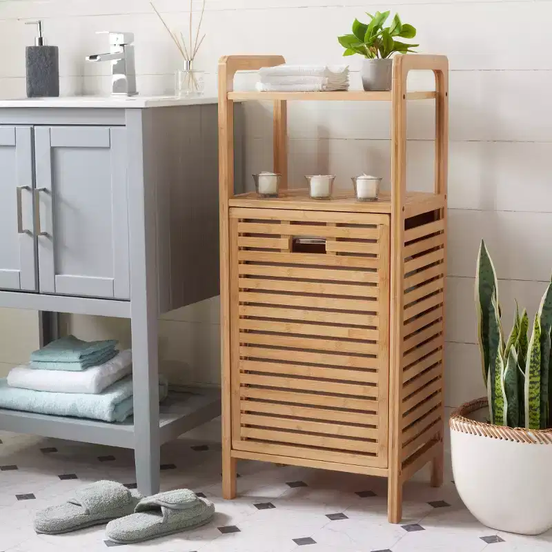 Bamboo Laundry Basket with Shelf - Natural/Beige