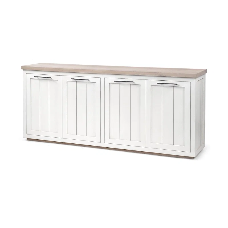 Light Brown & White Solid Wood Sideboard with 4 Cabinet Doors - 73W x 17D x 32H
