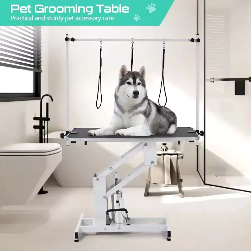 43.6 Pet Grooming Table for Large Dogs Heavy Duty Height Adjustable Dog Grooming Table with Overhead Arm & Noose Height Range 22''-39'',Up to 350 Lbs