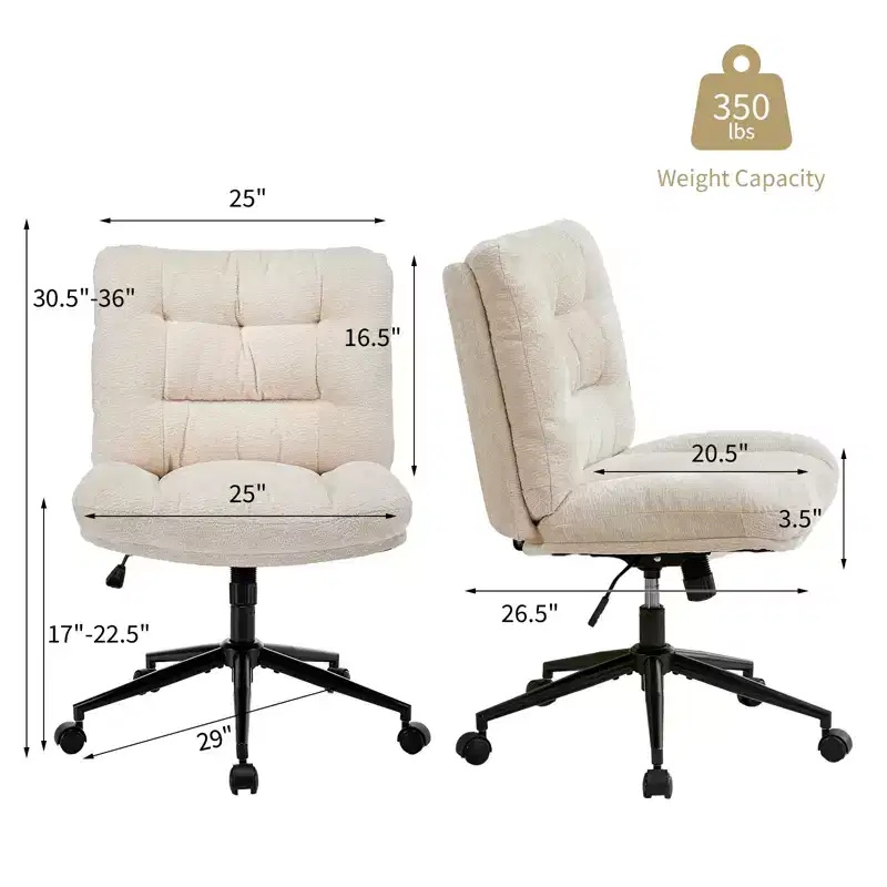 360 Swivel Office Desk Chair, Armless Vanity Chair w/ Wide Double Cushion Seat, Height Adjustable for Office,Bedroom & Study