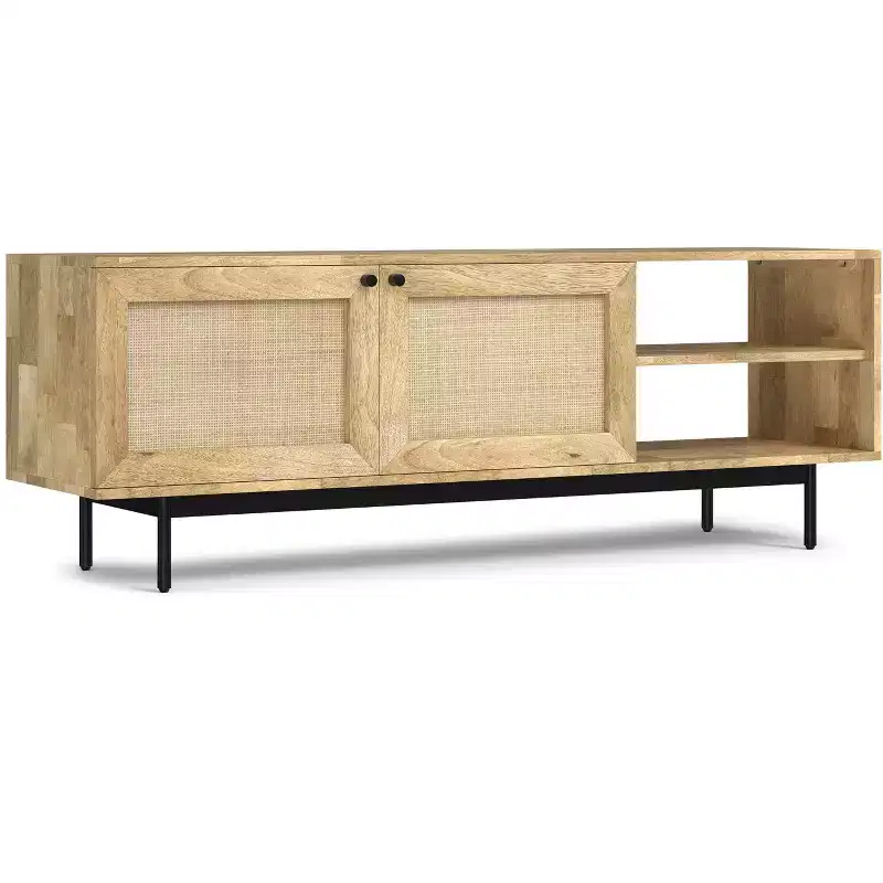 Sterling 54 inch Wide Solid Wood Transitional TV Stand in Black For TVs up to 60 inches