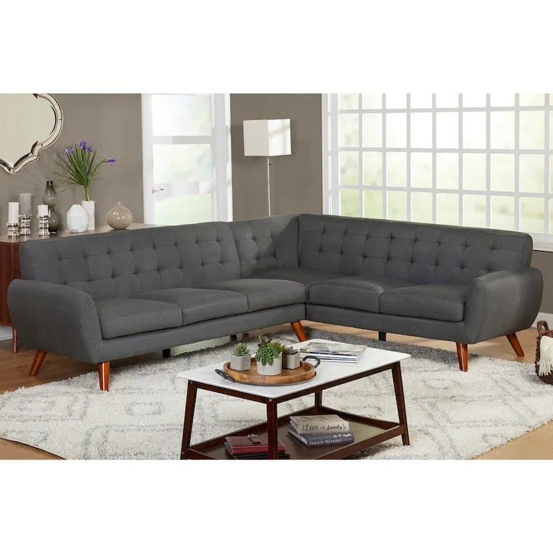 Simple Living Livingston Mid-Century Tufted L-shaped Sectional Sofa