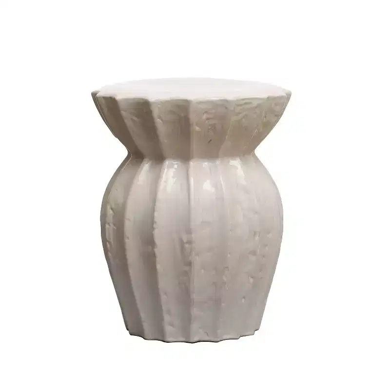 Storied Home Elegant Round Sculpted Stoneware Accent Table White: 19.75" High, No Assembly, Novelty Shape