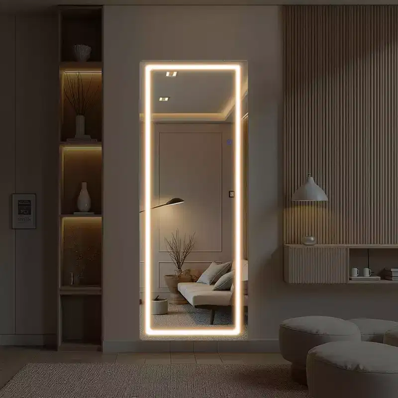 LED Aluminum Frameless Silver Full-Body Mirror with Round Corners